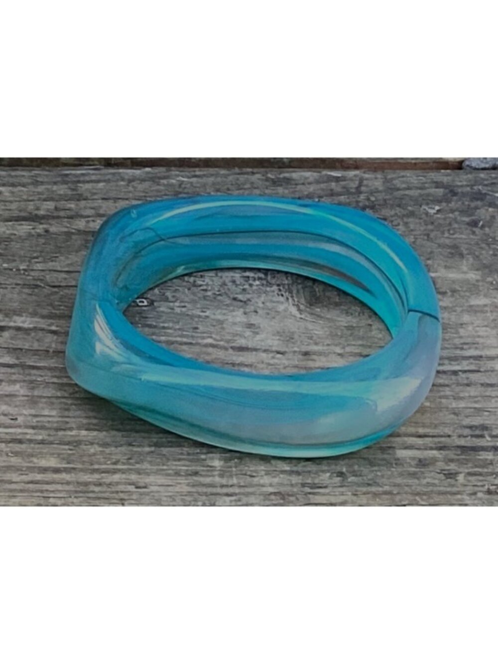 Chunky Marbled Blue and Brown Lucite Bangle Bracelet Asymmetric Squared Transpar
